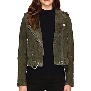 BLANKNYC Cropped Suede Moto Jacket in Olive Green